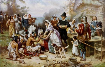 Le premier Thanksgiving Far West Peinture à l'huile